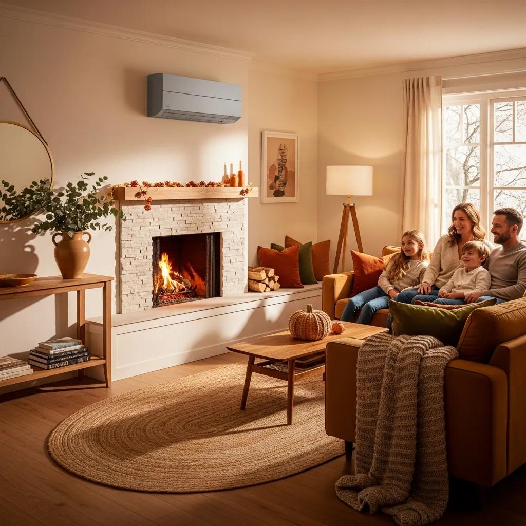 Cozy living room with a heating system, illustrating comfort and safety for homeowners