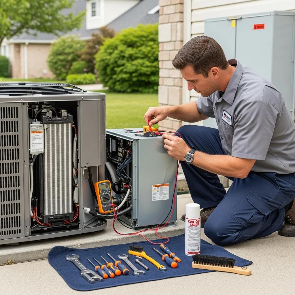 HVAC technician performing routine maintenance &mdash; essential for efficient heating and cooling