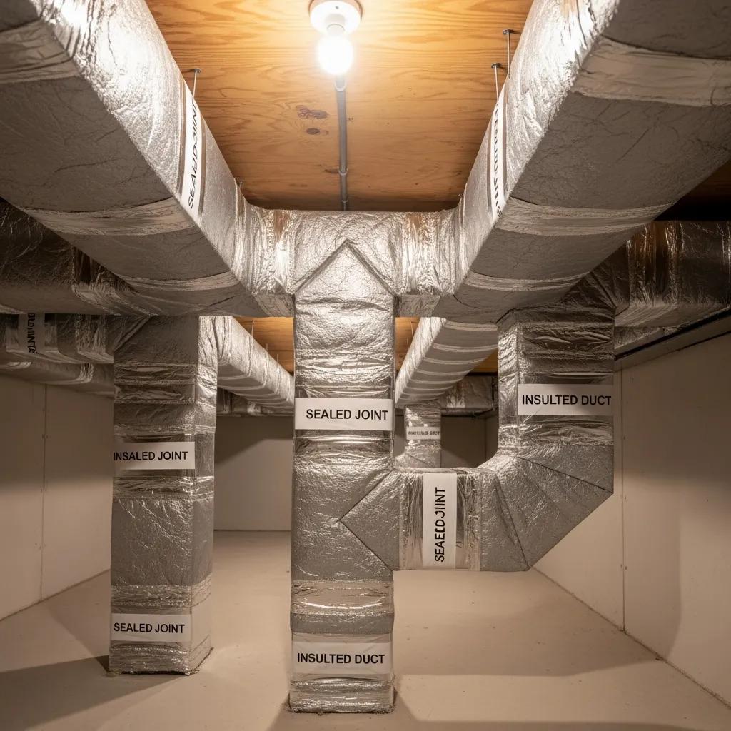 Insulated ductwork in a home &mdash; sealing and insulation prevent wasted conditioned air